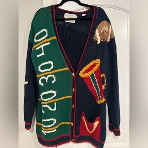 Vintage Marisa Christina Classics Hand Knit Varsity Football Cardigan Sweater XL